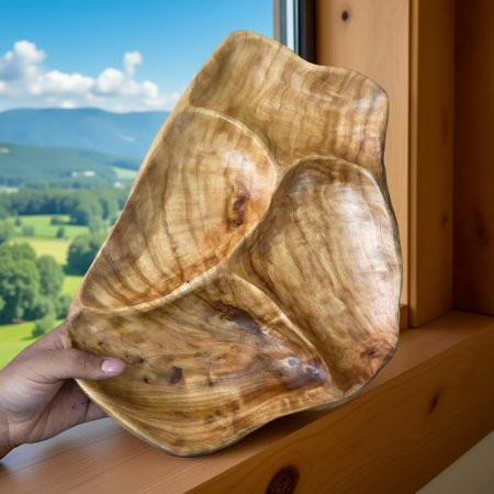 جاط تقديم مكسرات / فواكه برجل حديد اسود مقسم 4 أقسام خشب طبيعي مقاس 46 × 30 + 25